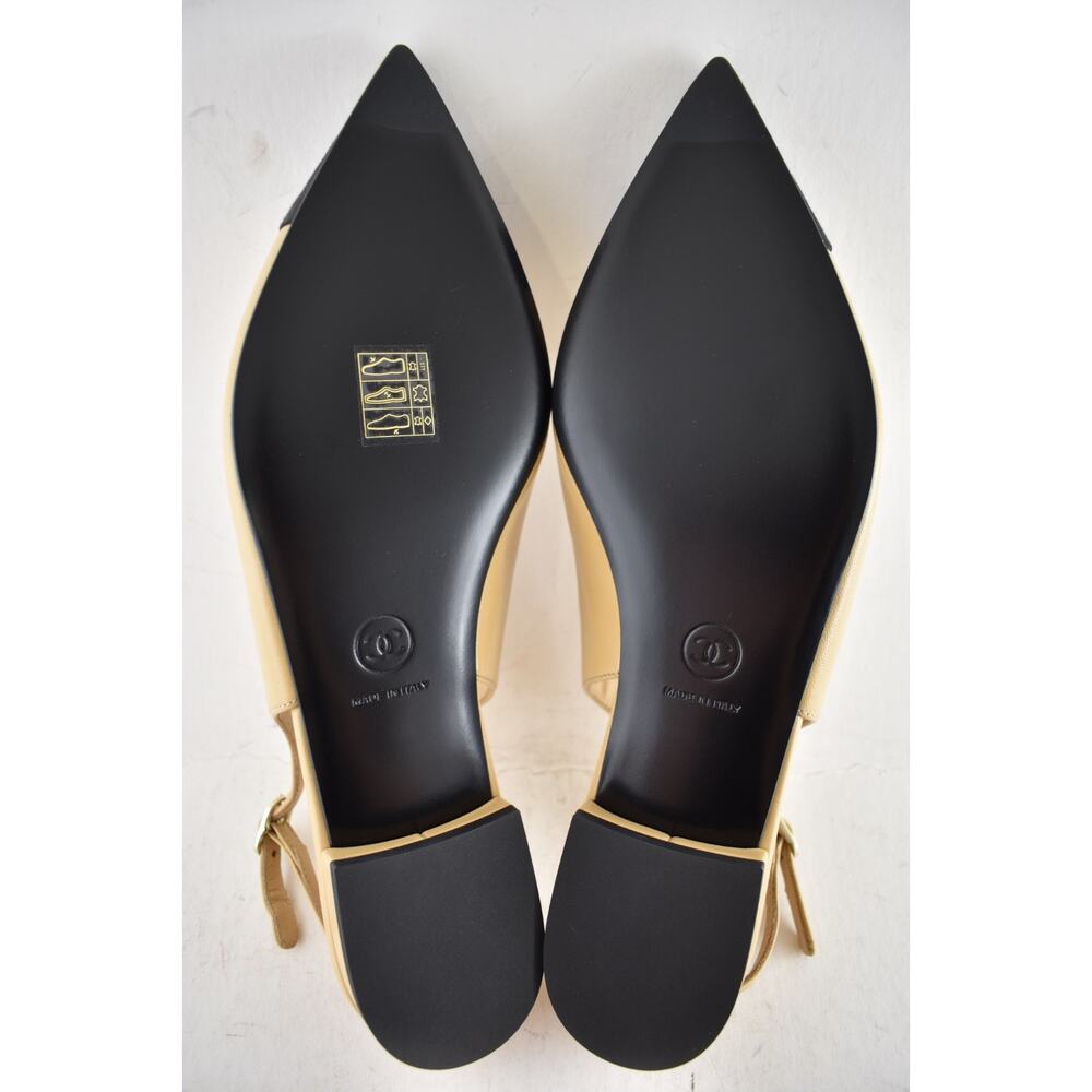 Chanel 24A Beige Leather Black CC Logo Coco Slingback Pointed Ballet Flat 41 - Picture 16 of 16
